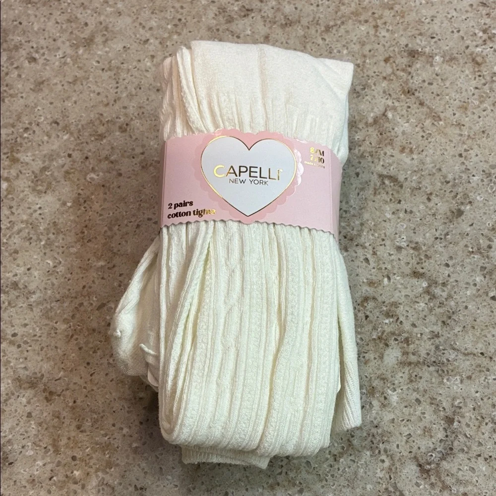 NWT Capelli New York Soft Cream Tights 2-Pack Size S/M   7-10